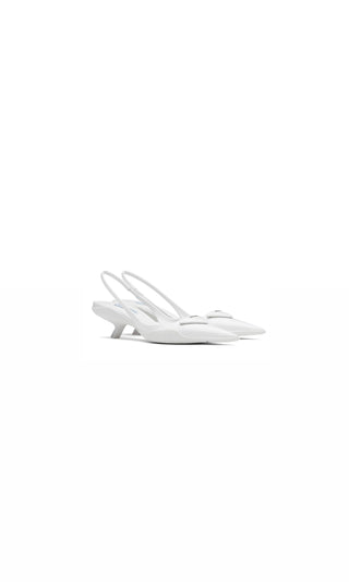 White Brushed Leather Slingbacks