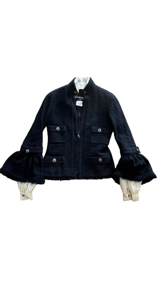 Navy Paris-Versailles Tweed Jacket With Detachable Collar and Cuffs
