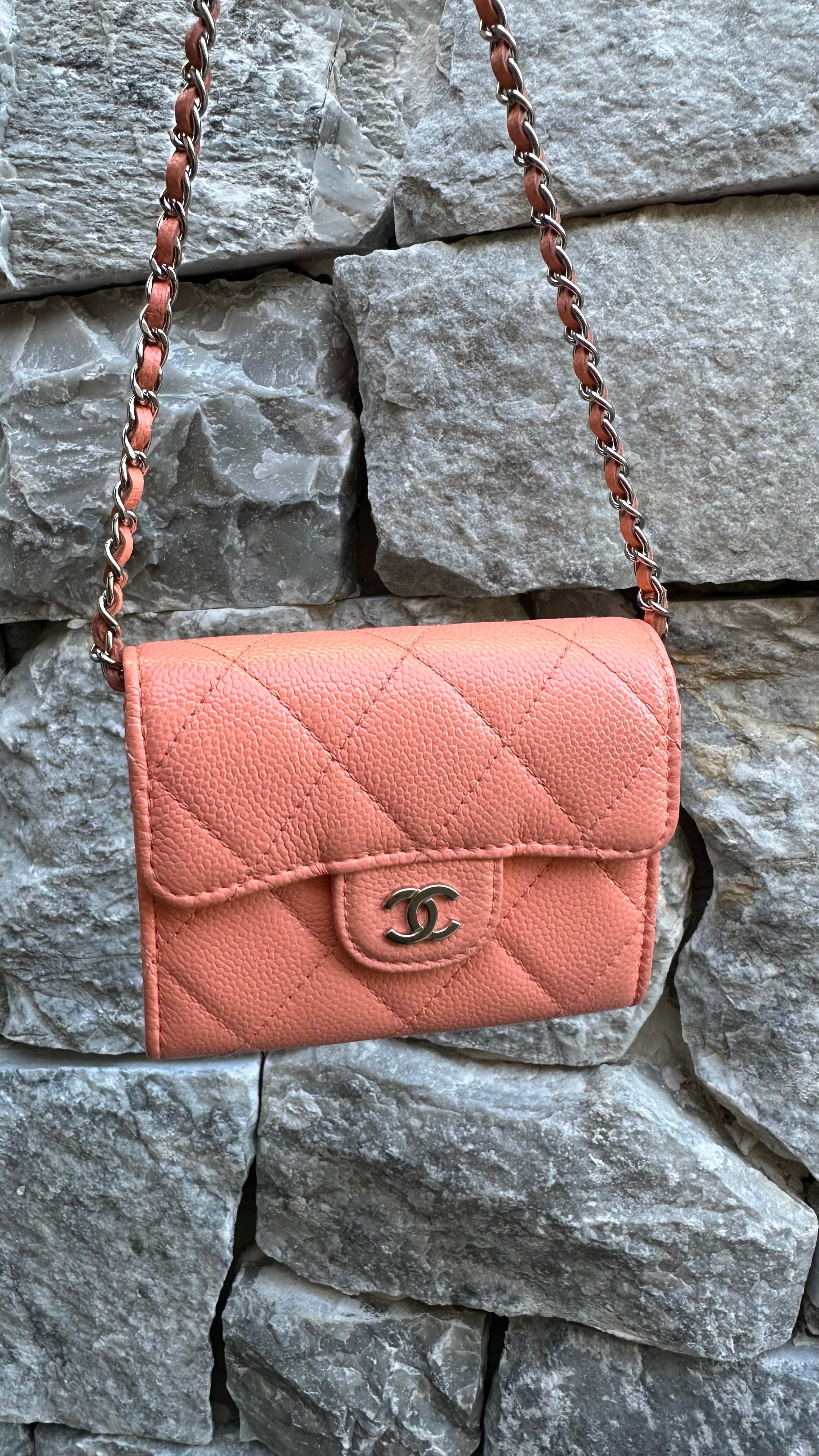 Chanel Coral Mini Wallet On Silver Chain