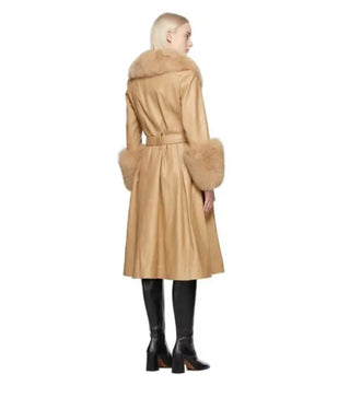 Beige Foxy Lambskin Leather Coat