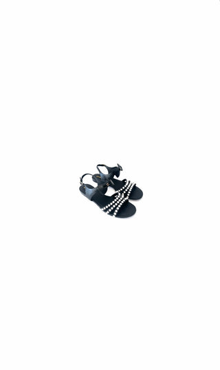 Black Leather & Pearl Sandals with Gold CC Bows