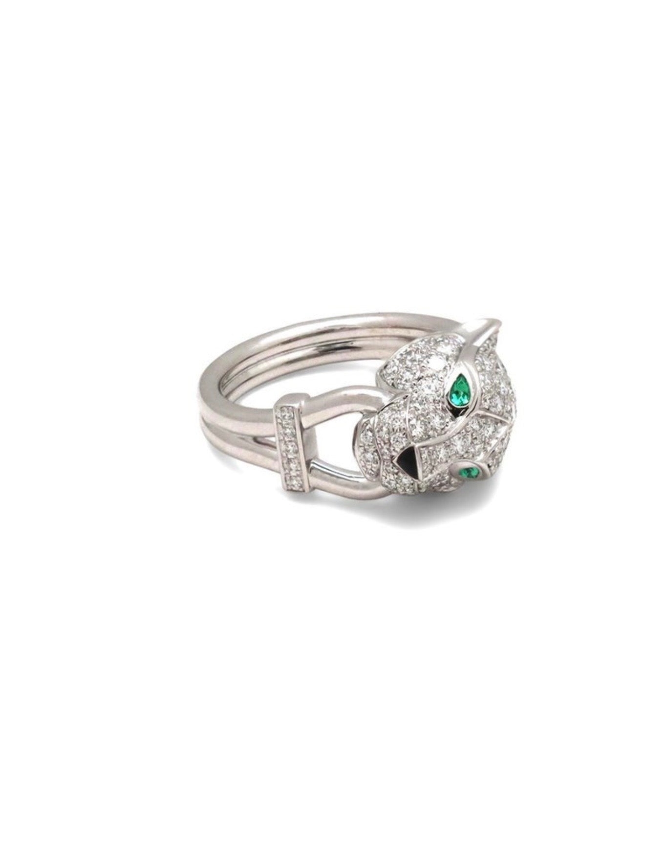 White Gold Panthere De Cartier Diamond, Emerald & Onyx Ring