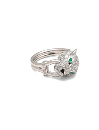 White Gold Panthere De Cartier Diamond, Emerald & Onyx Ring
