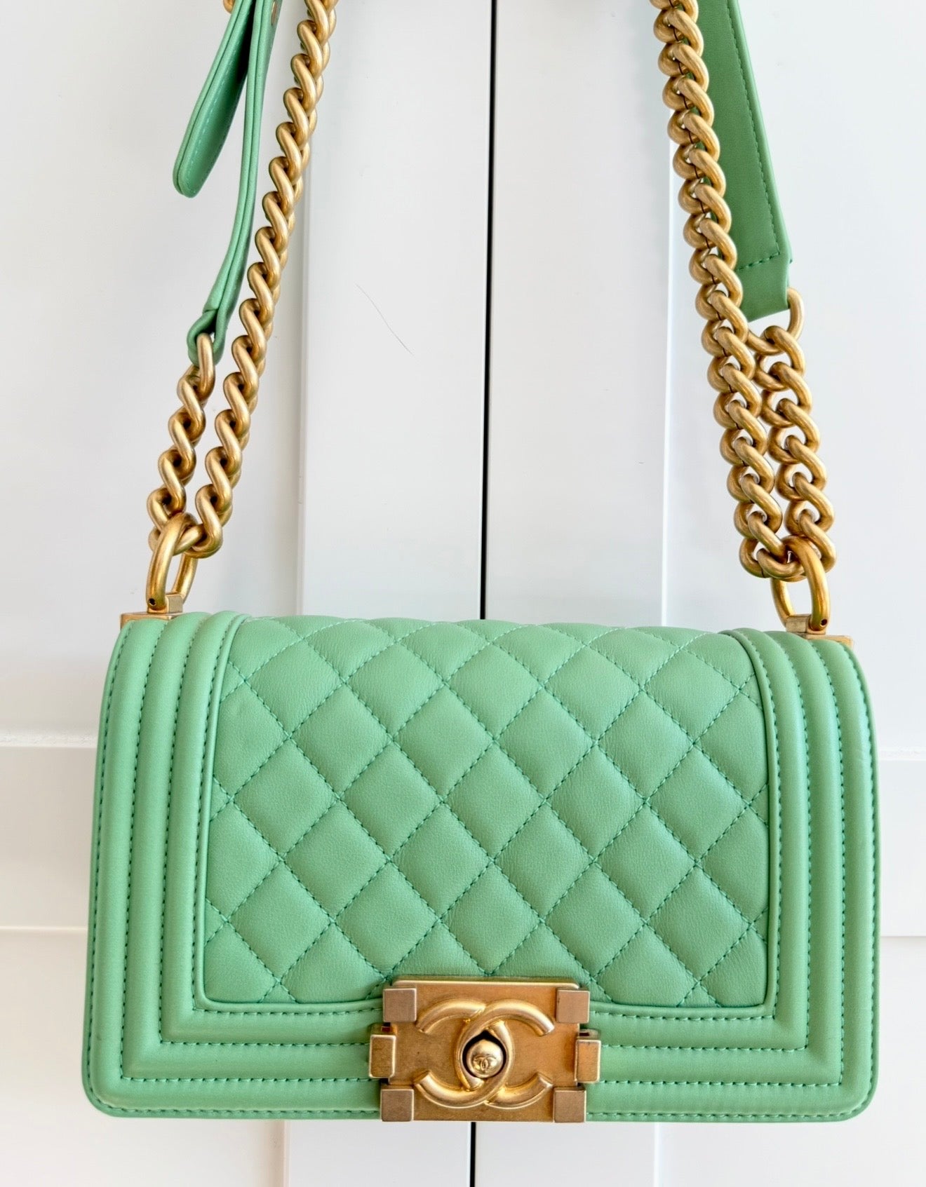 Green Quilted Calfskin Small Boy Bag