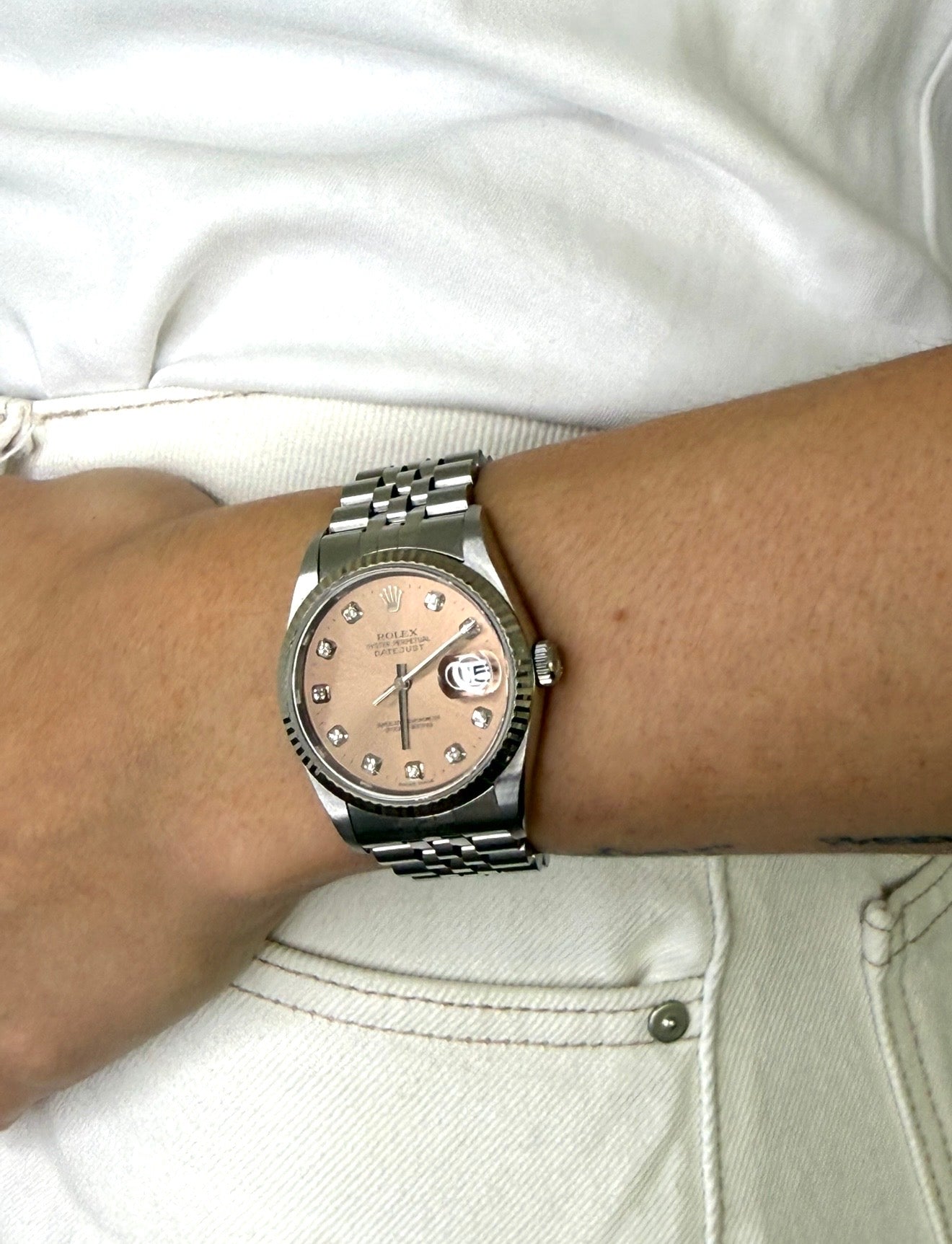 Rolex Lady Datejust 18ct White Gold Pink Dial Diamond Markers