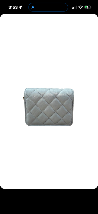 Grey Quilted Calfskin Small Purse w Gold Chain
