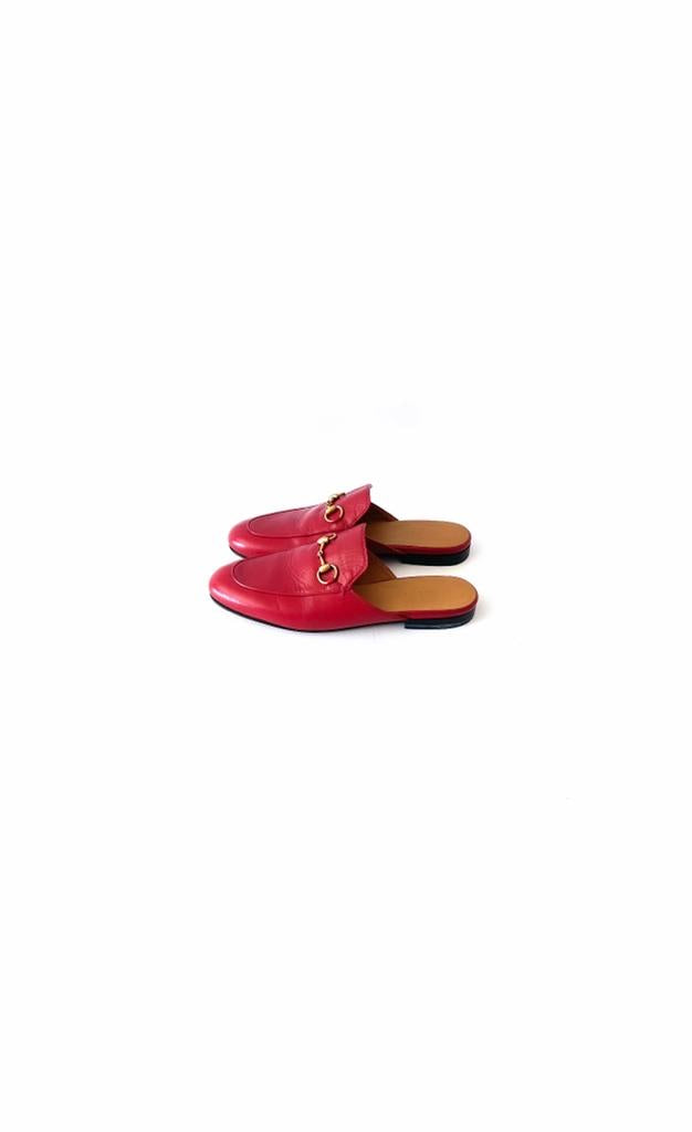 Red Horsebit Leather Mules