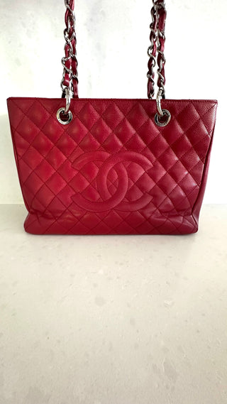 Red Quilted Caviar Leather Grand Shopping Tote