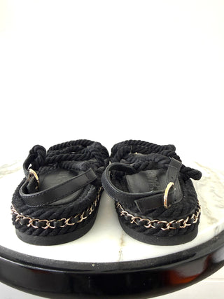 Chanel Black Lambskin Cord Chain CC Sandals