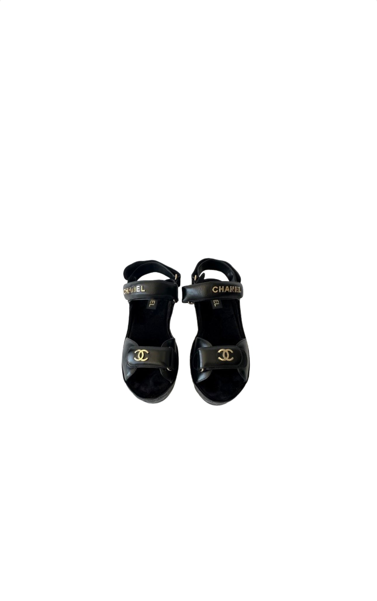 Black Quilted Leather Wedge Sandals with Interlocking CC logo