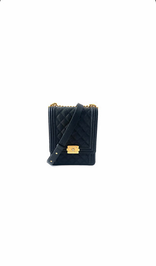 Black Quilted Caviar North South Flap Bag