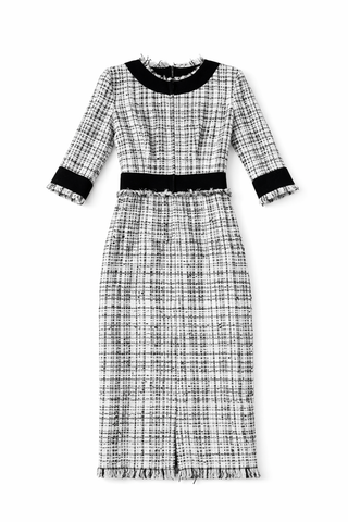 Chanel Black & White Tweed Midi Dress