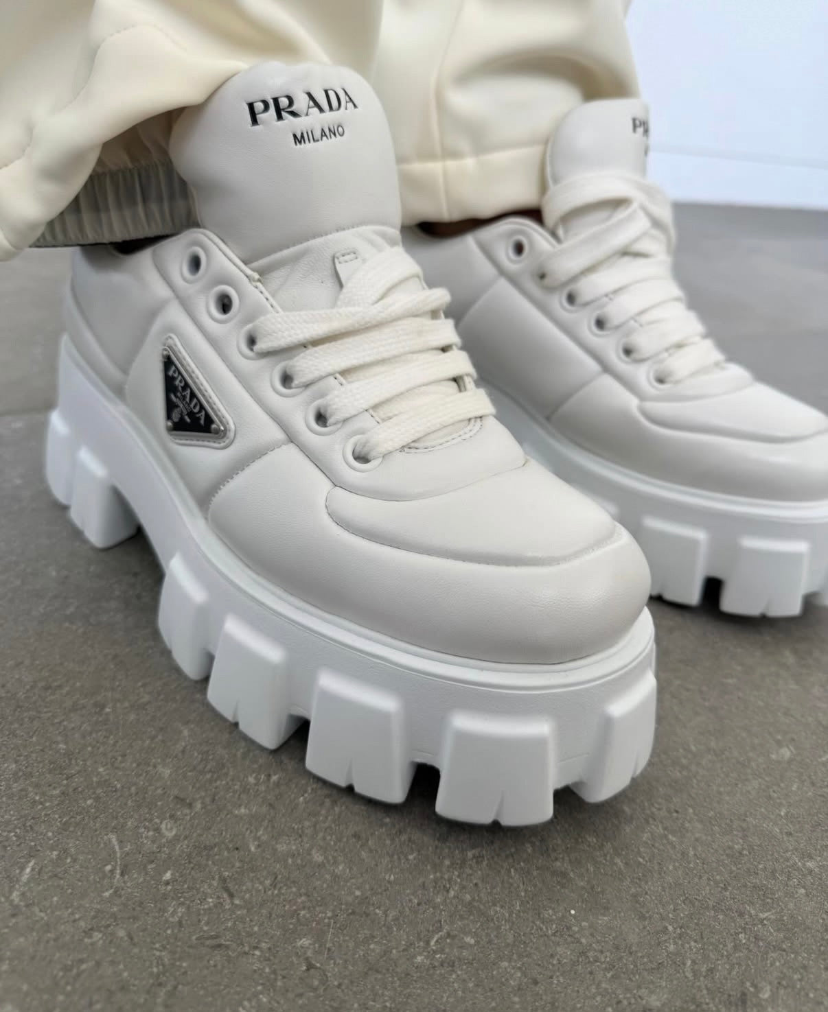 Prada White Nappa Monolith Shies Size 40