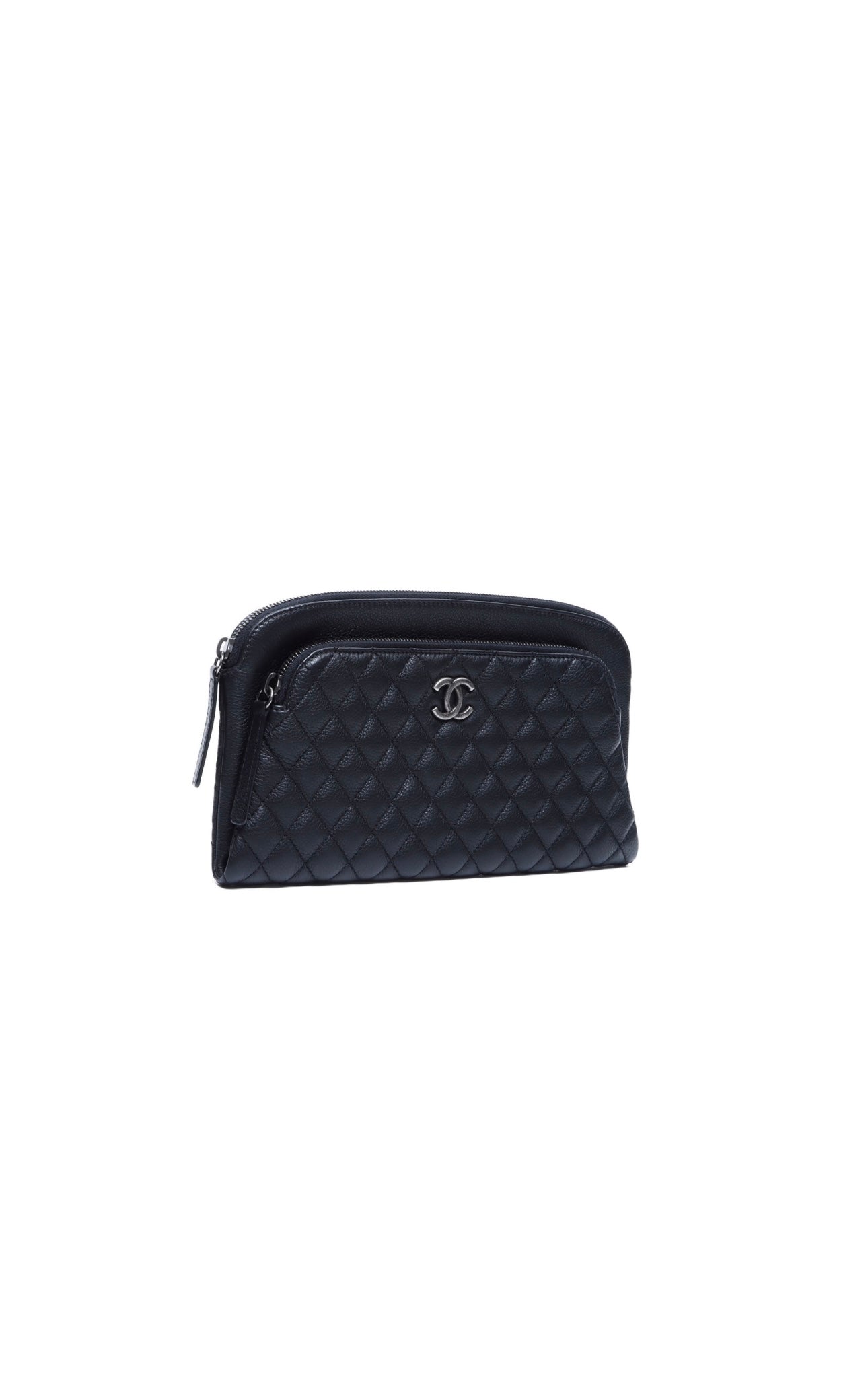 Black Quilted Caviar Curvy Clutch