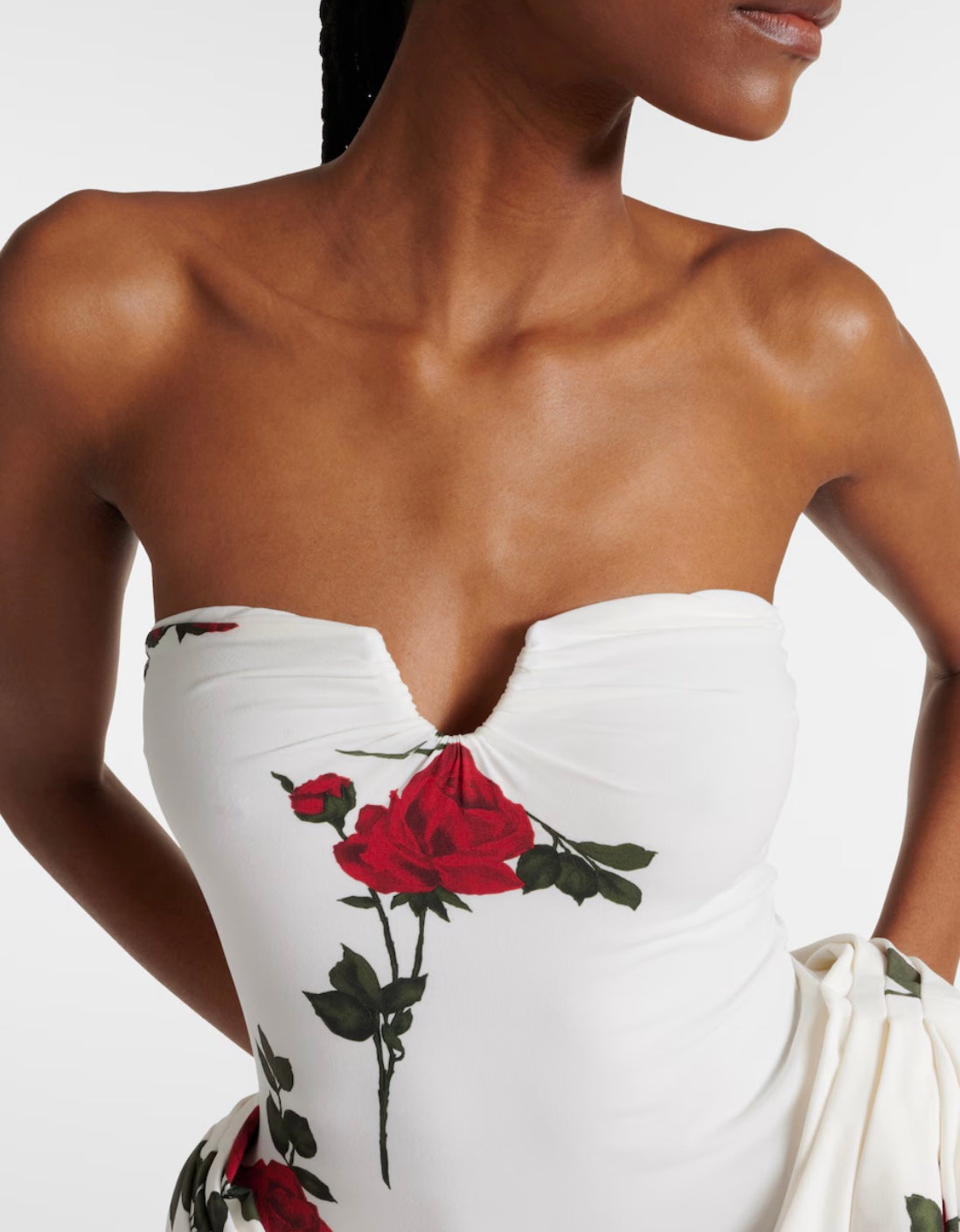 Floral Rose Draped Strapless Corset Dress