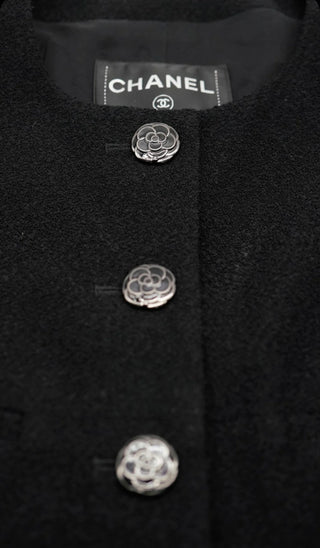 Black Coco Wool Jacket w Camellia Buttons