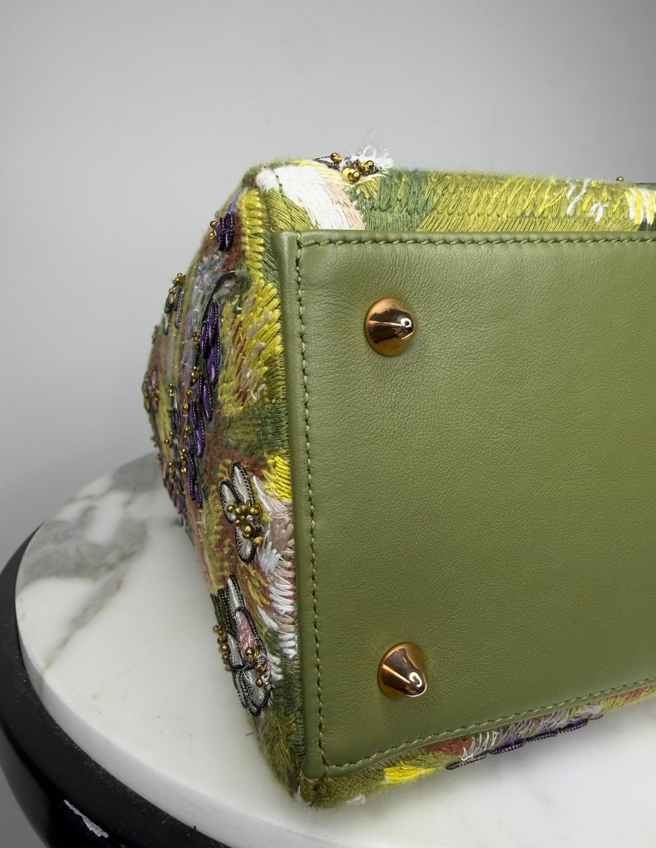 Dior Limited Edition Green Floral Embroidered Medium Lady Dior Bag w Strap