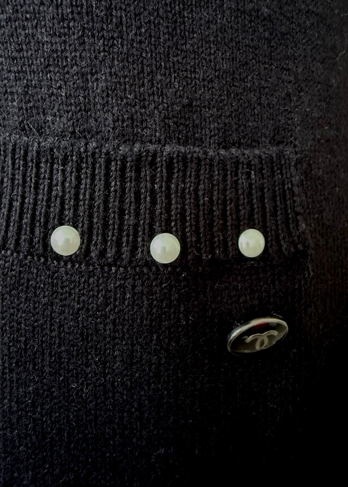 Chanel Black Sleeveless Shift Dress w Pearl Embellishment