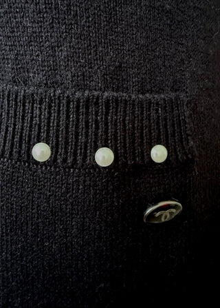 Chanel Black Sleeveless Shift Dress w Pearl Embellishment