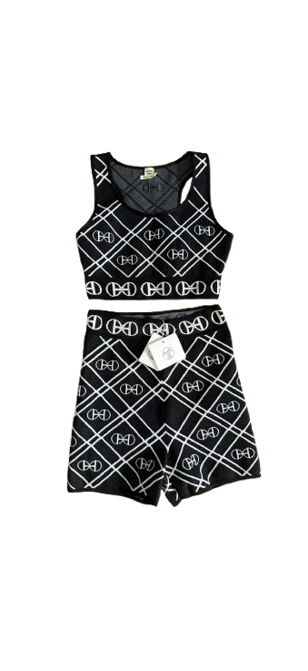 Hermes’ Black Technical Knit H Rond Crop Top & Shorts BRAND NEW