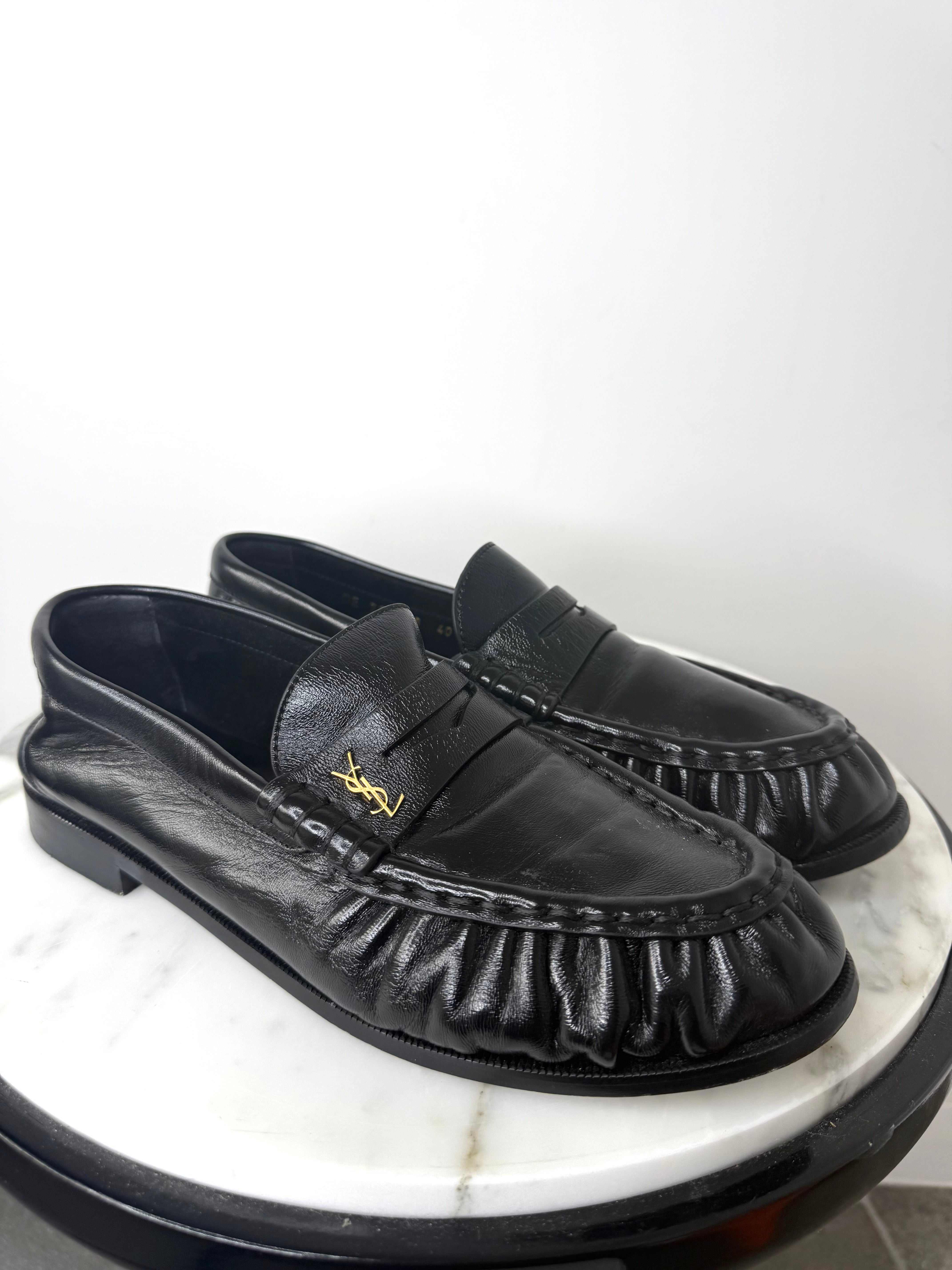 YSL Black Ruched Leather Loafer Excellent Condition