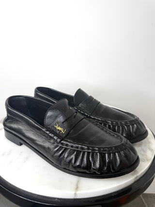 YSL Black Ruched Leather Loafer Excellent Condition