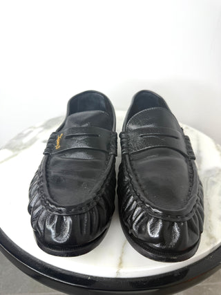 YSL Black Ruched Leather Loafer Excellent Condition