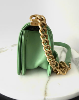 Green Quilted Calfskin Small Boy Bag