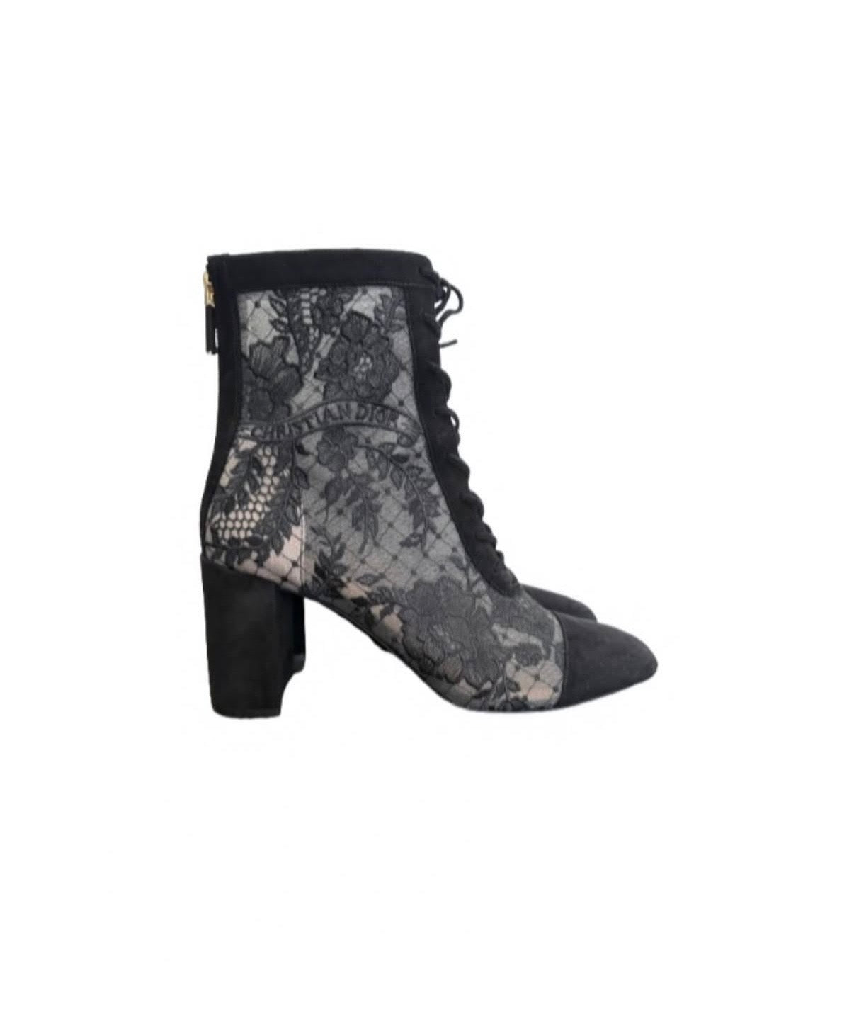 Black Mesh Suede Ankle Boots