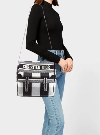 Black & White Tartan Canvas Messenger Tote