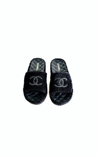 Black Interlocking CC Terry Cloth Slides