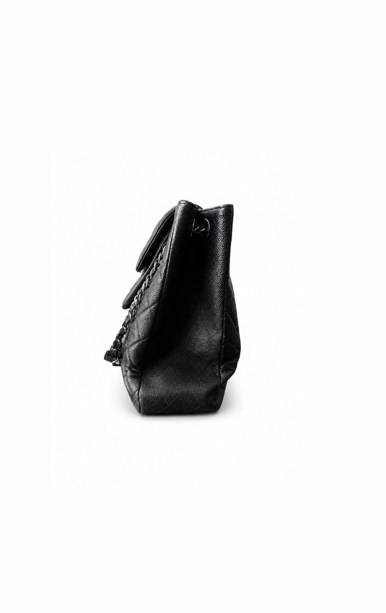 Black Quilted Caviar Paris-Edinburgh Large Flap Tote Silver Hardware