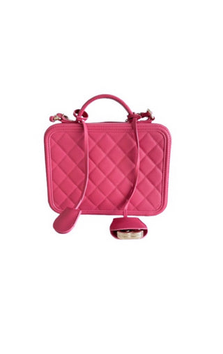 Chanel Pink Quilted Medium Filigree Vanity Case Excellent Condition