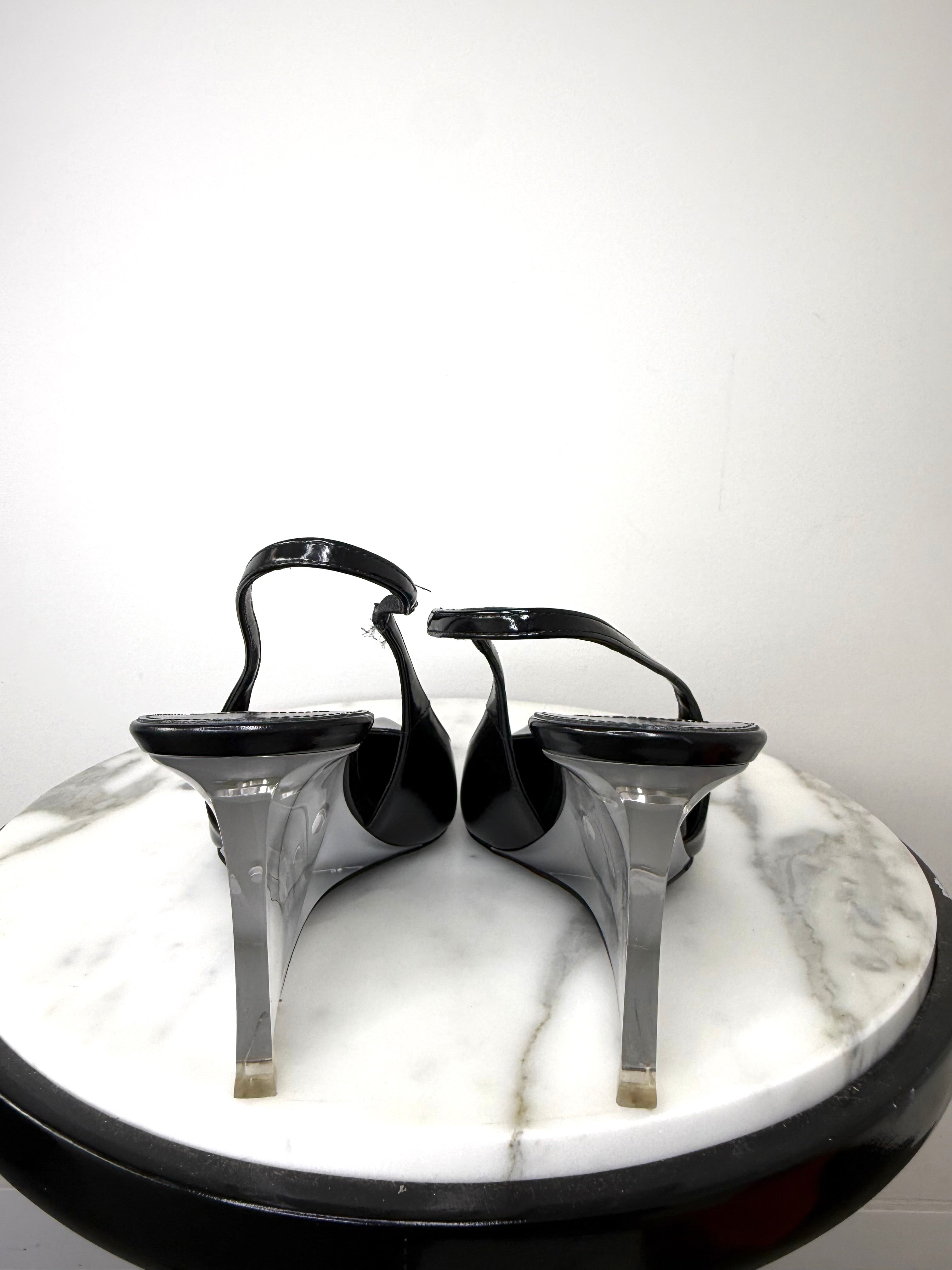 Saint Laurent Black Patent Miller Slingback Pumps Excellent Conditon