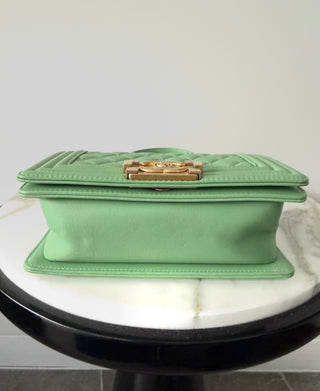 Green Quilted Calfskin Small Boy Bag