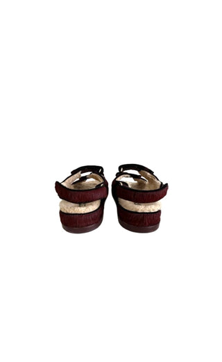 Burgundy Calf Hair Shearling & Suede Trim Dad Sandals