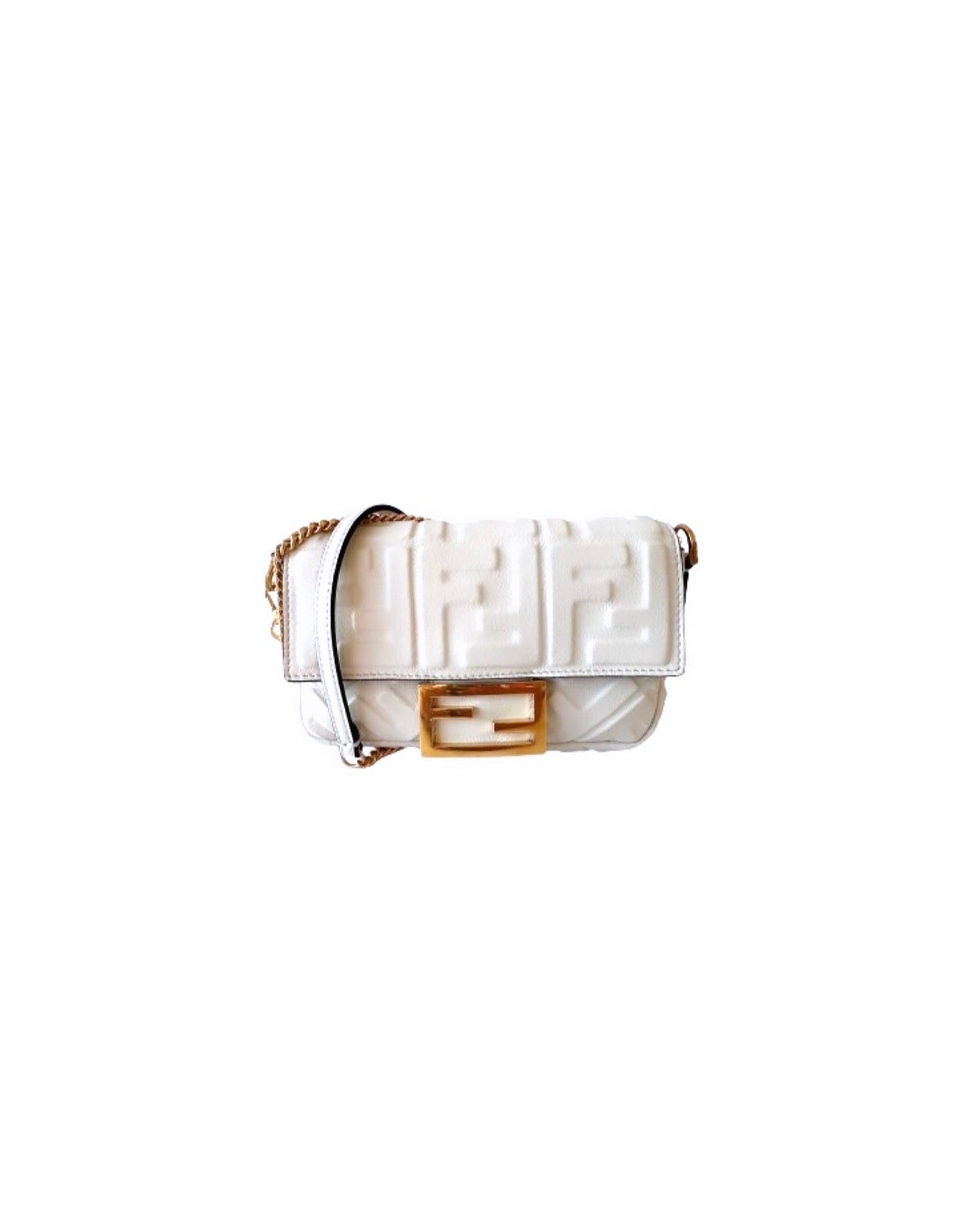 White Embossed Napa Leather Mini Baguette Bag