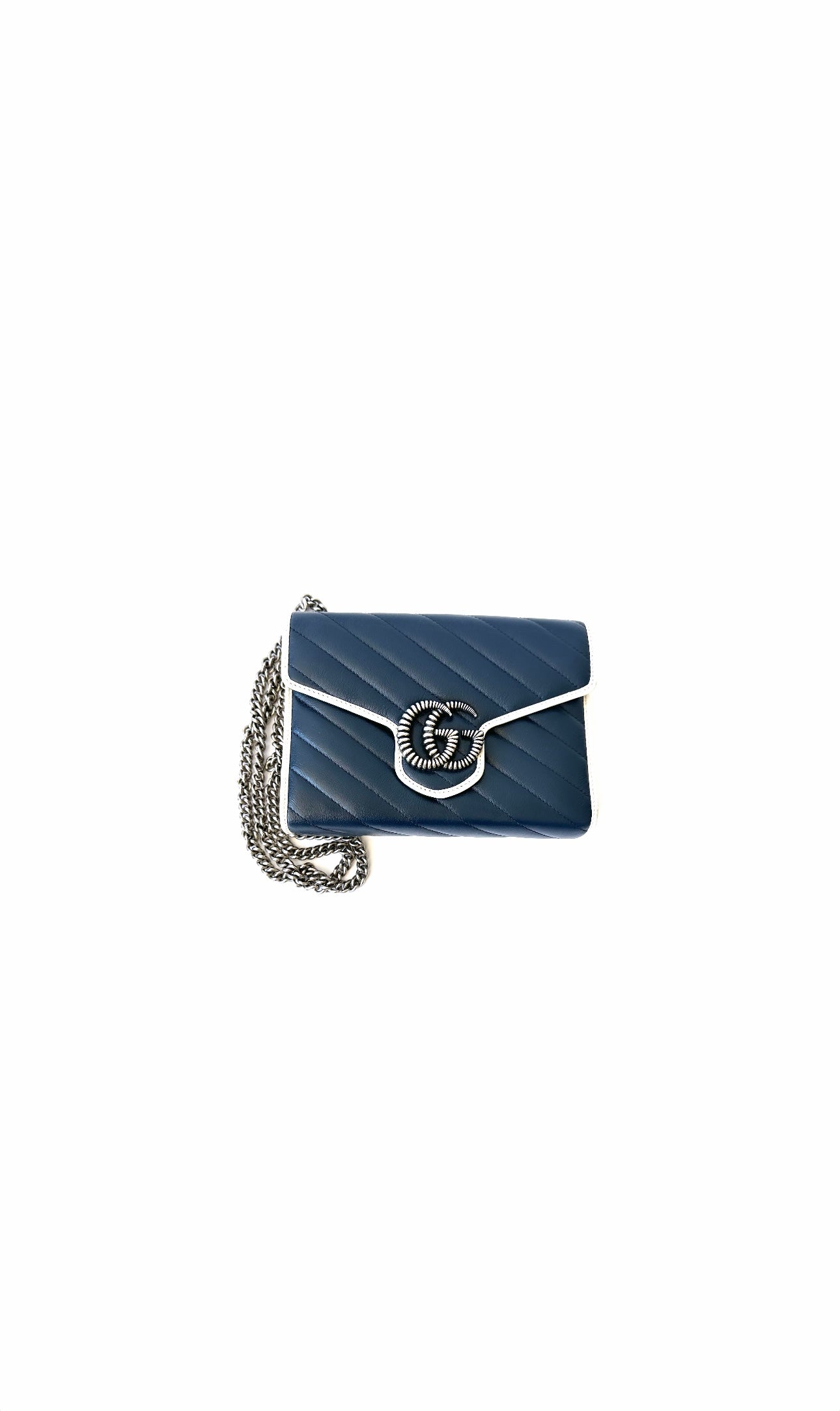 Blue Gucci Marmont Wallet On Chain Crossbody Bag