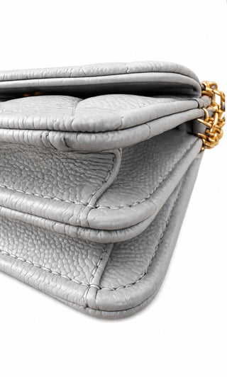 Grey Quilted Calfskin Small Purse w Gold Chain