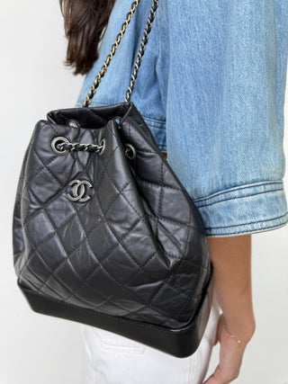 Chanel Black Quilted Aged Calfskin Small Backpack Excellent Condition
