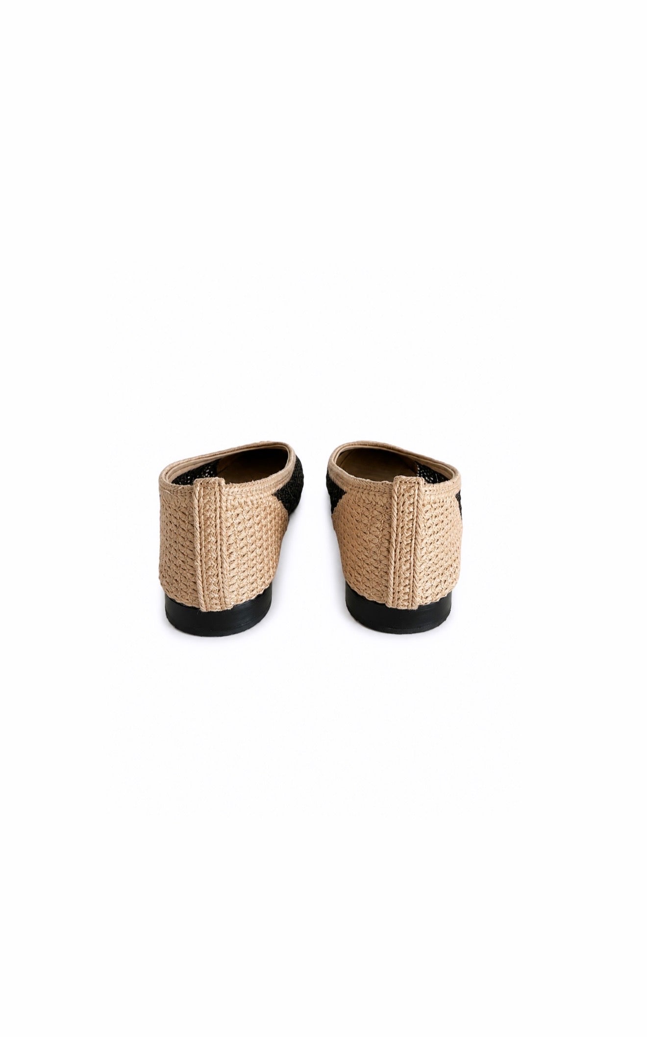 Beige & Black Raffia Ballerina Flats Excellent Condition