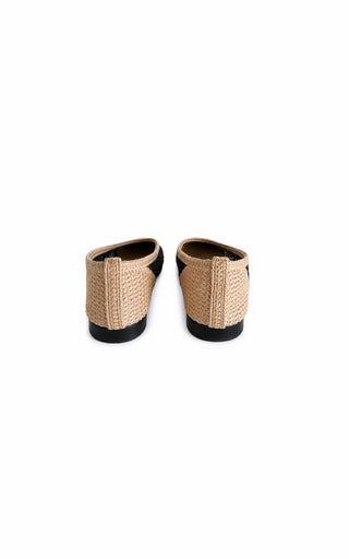 Beige & Black Raffia Ballerina Flats Excellent Condition