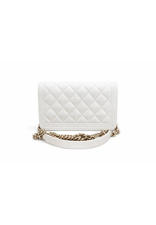 Chanel White Boy Wallet On Chain Like New Condition