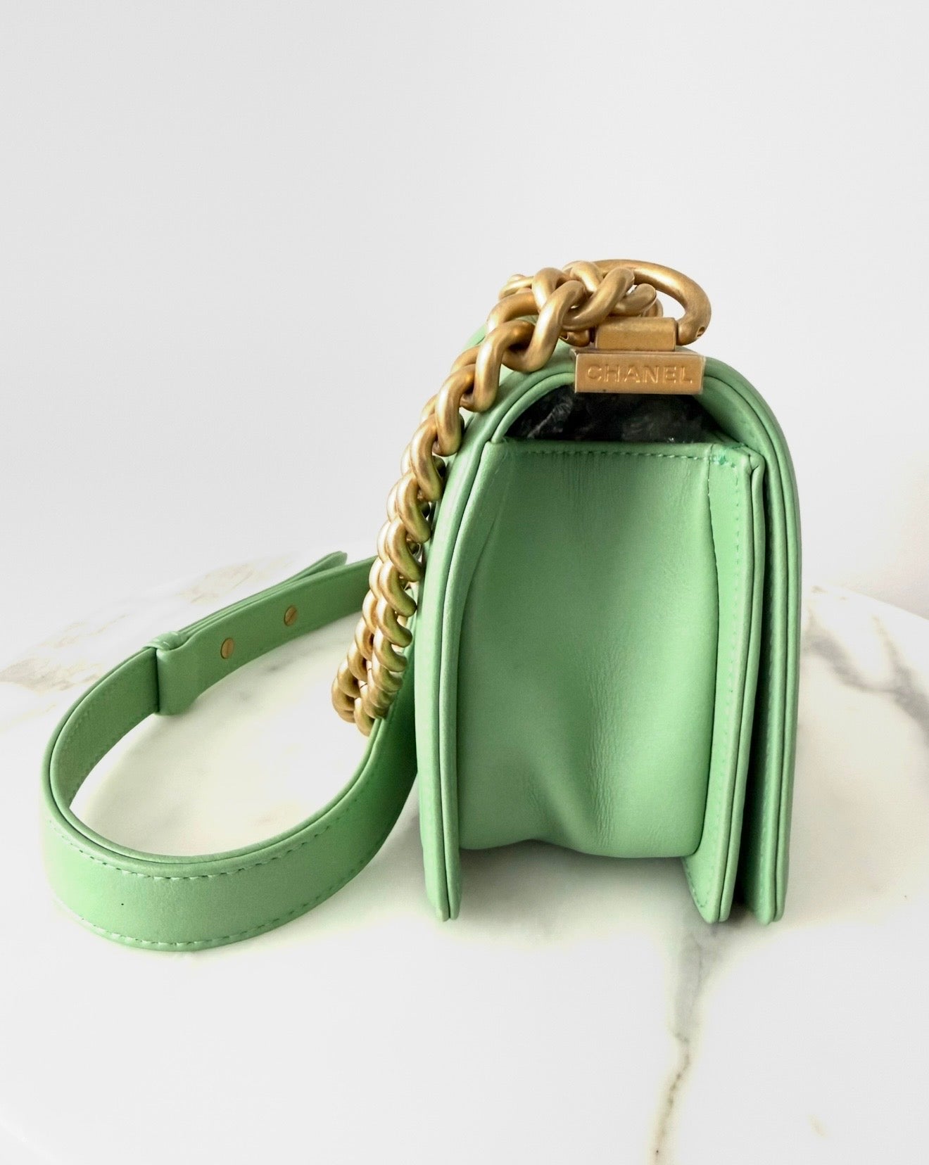 Green Quilted Calfskin Small Boy Bag