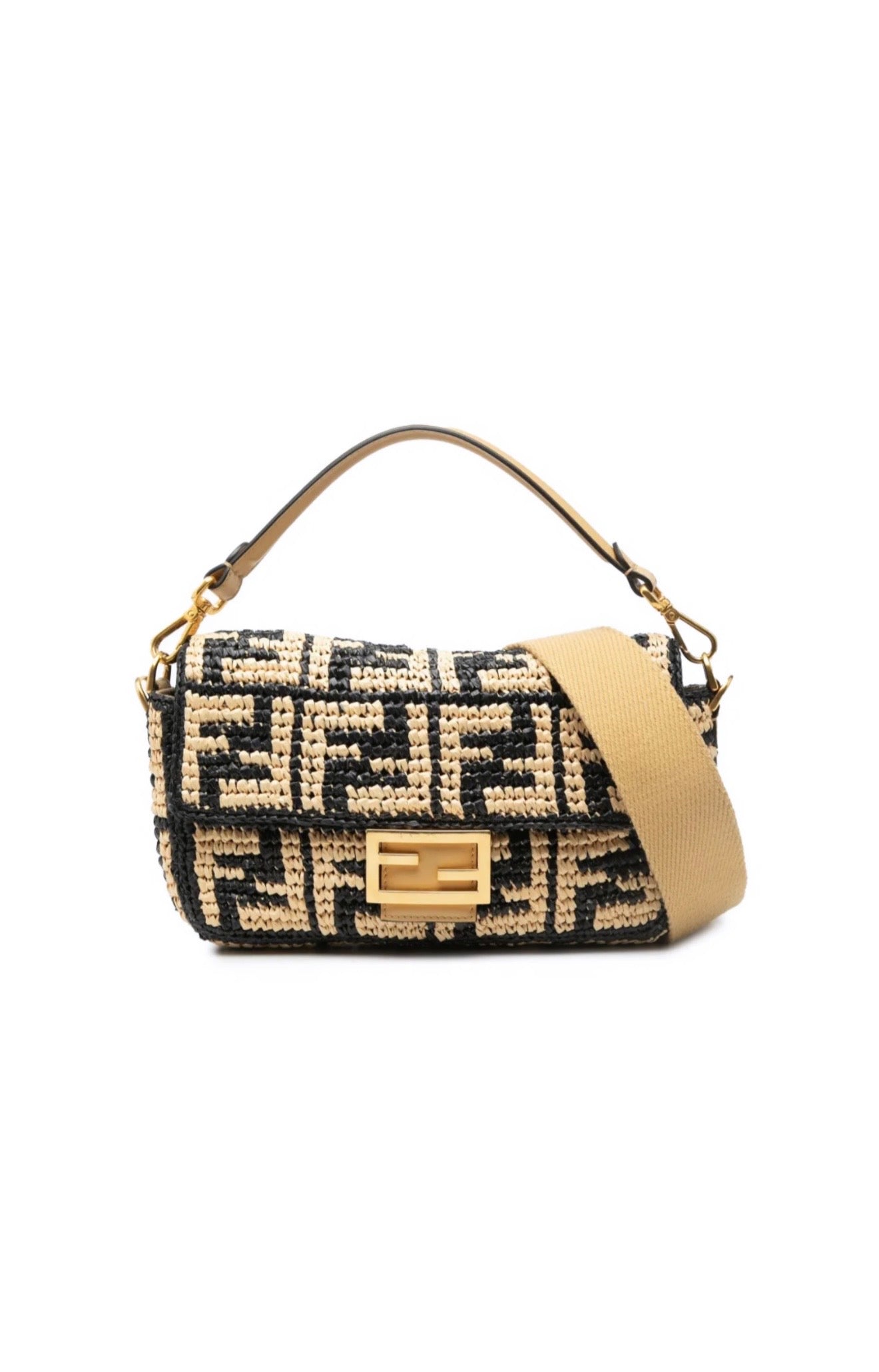 FENDI Raffia Zucca Baguette Satchel Like New Condition