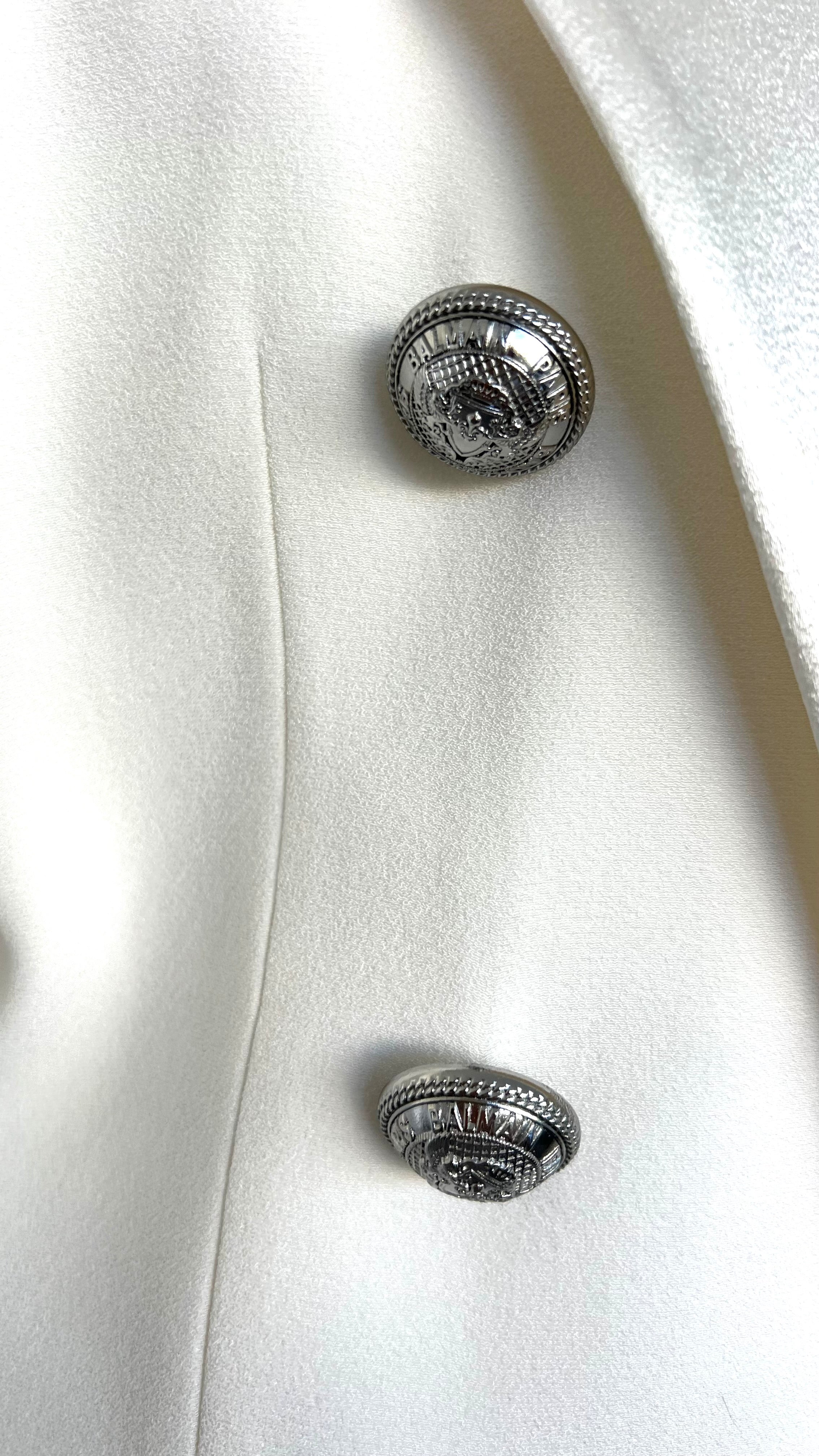 White Cropped Blazer with Silver Buttons