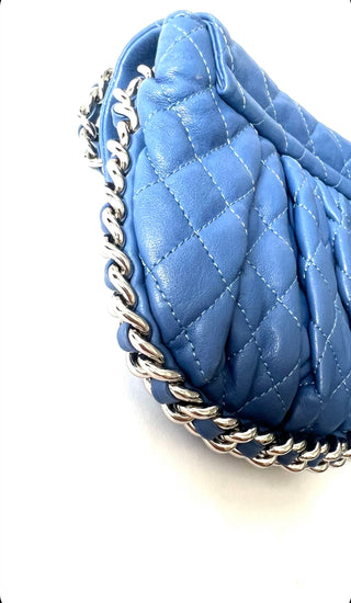 Blue Quilted Calfskin Chain Around Small Messenger Bag