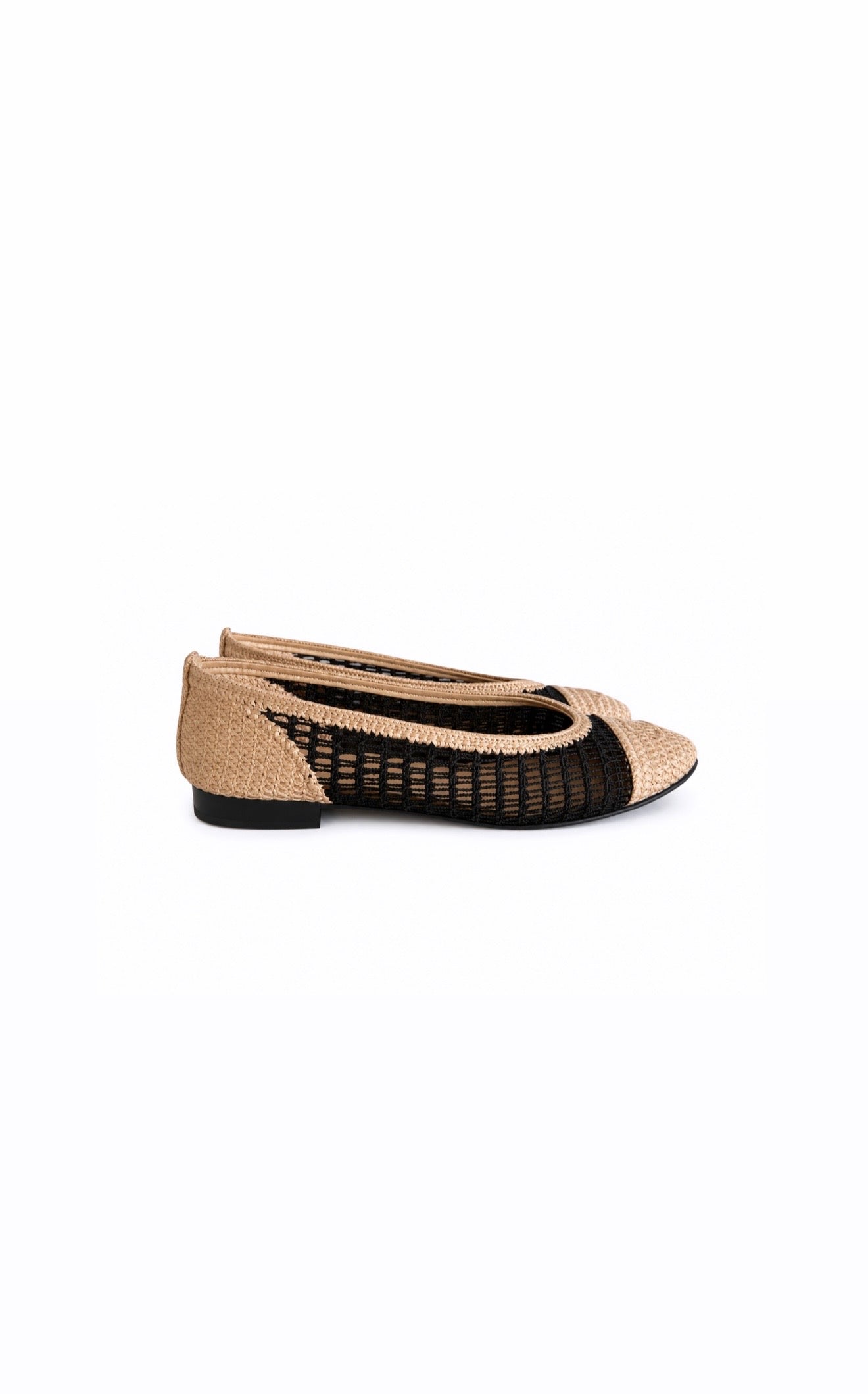 Beige & Black Raffia Ballerina Flats Excellent Condition