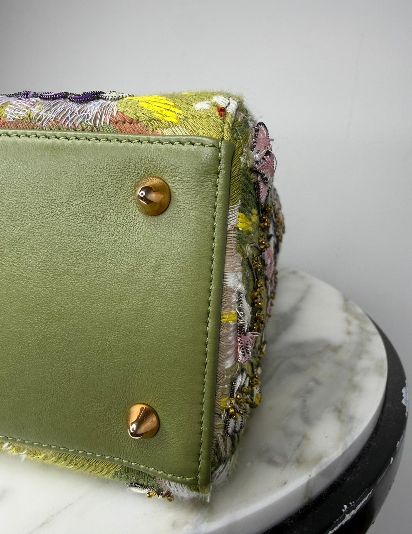 Dior Limited Edition Green Floral Embroidered Medium Lady Dior Bag w Strap