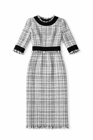 Chanel Black & White Tweed Midi Dress